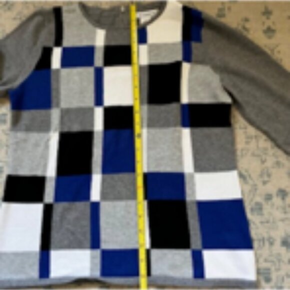 🧡3/15 Liz Claiborne Geometric Color Block Blue/Black/Gray Sweater Women's M - Picture 4 of 8